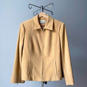 ❄️ 90s Vintage Warm Camel Lightweight Wool Zip Up Minimalist Jacket